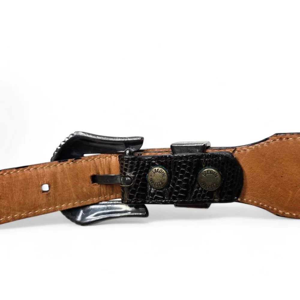Silver Creek Croc Embossed Distressed Metal Western Belt Women's Ranch Retro 28